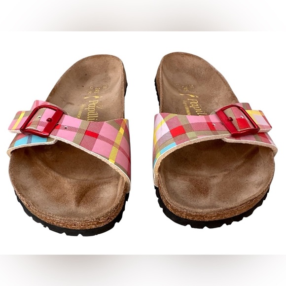 Papillio Birkenstock Birkis Women’s Pink Plaid Slide Sandals Shoes Sz 8 38 - Picture 6 of 7